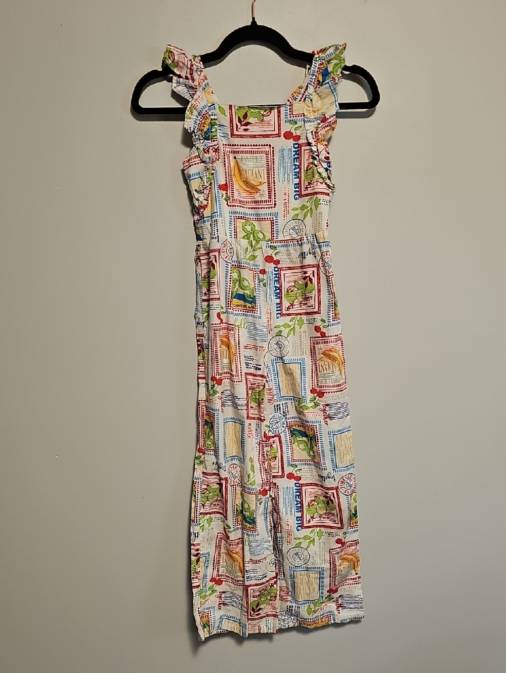 Tahari Kids Multi-Color Fruit Printed Ruffle Strap Jumpsuit